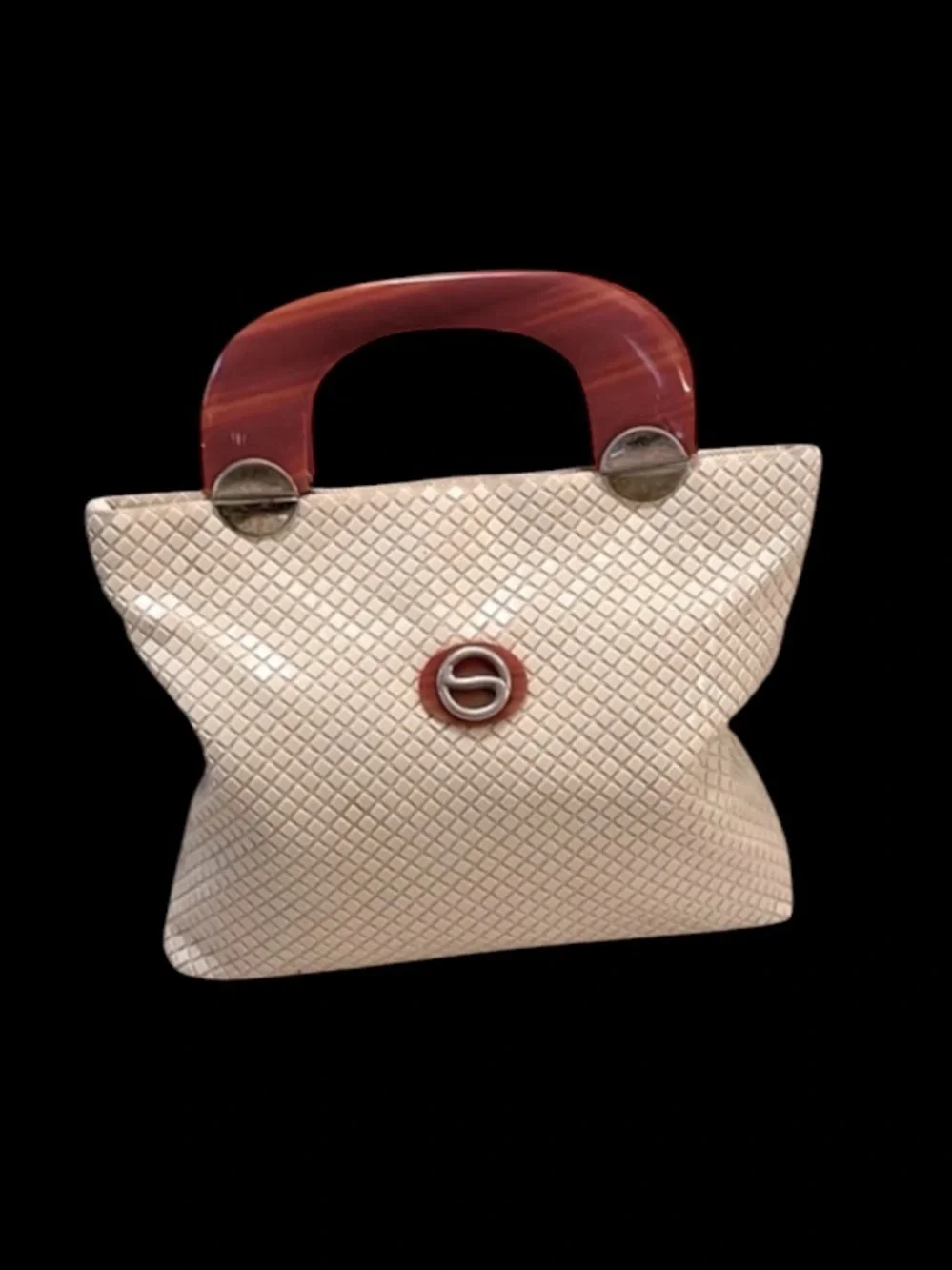 Vintage Lumured Women’s Mesh Clutch Satchel Lucite Handle Tote Bag Purse